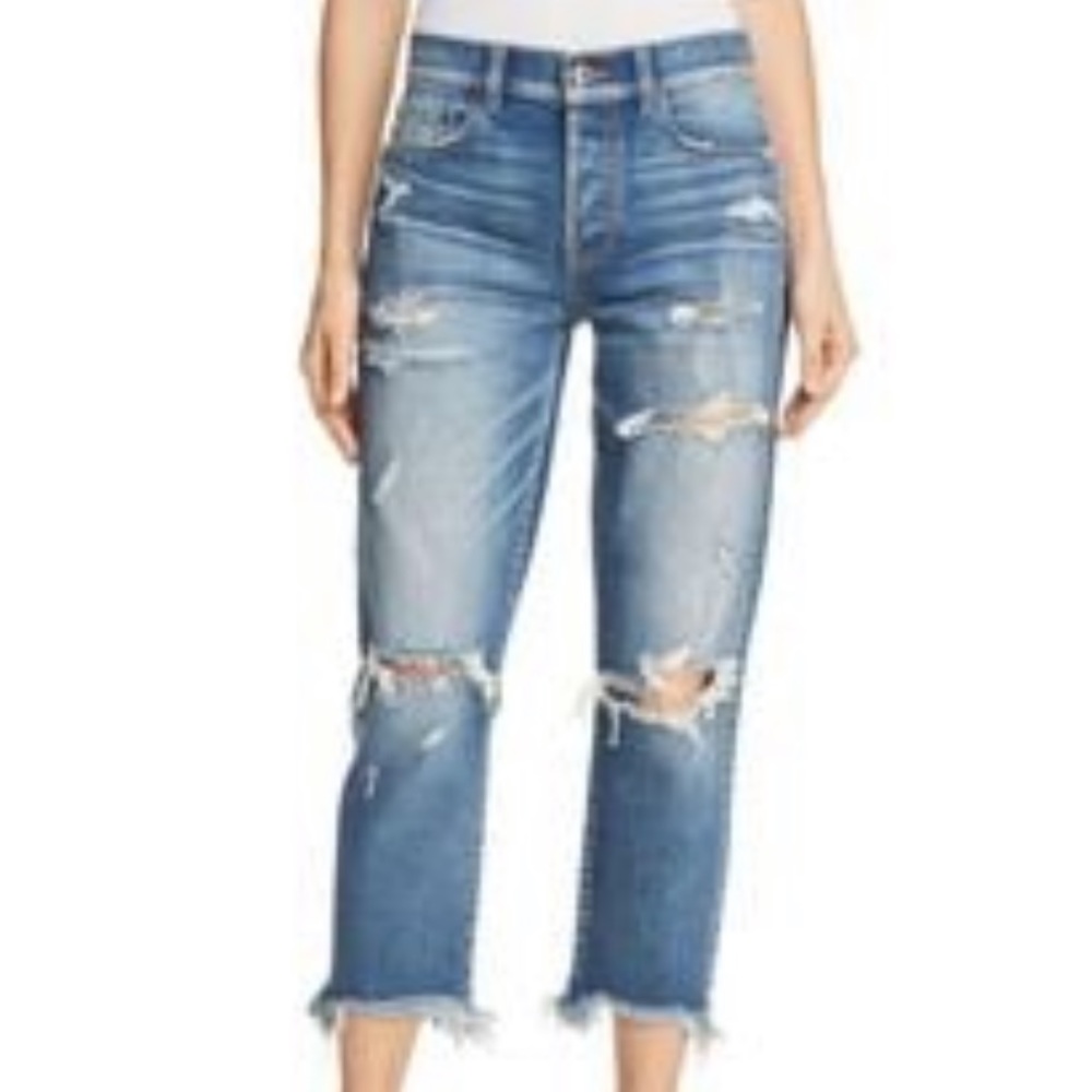 PISTOLA High Rise Distressed Jeans Cropped Denim